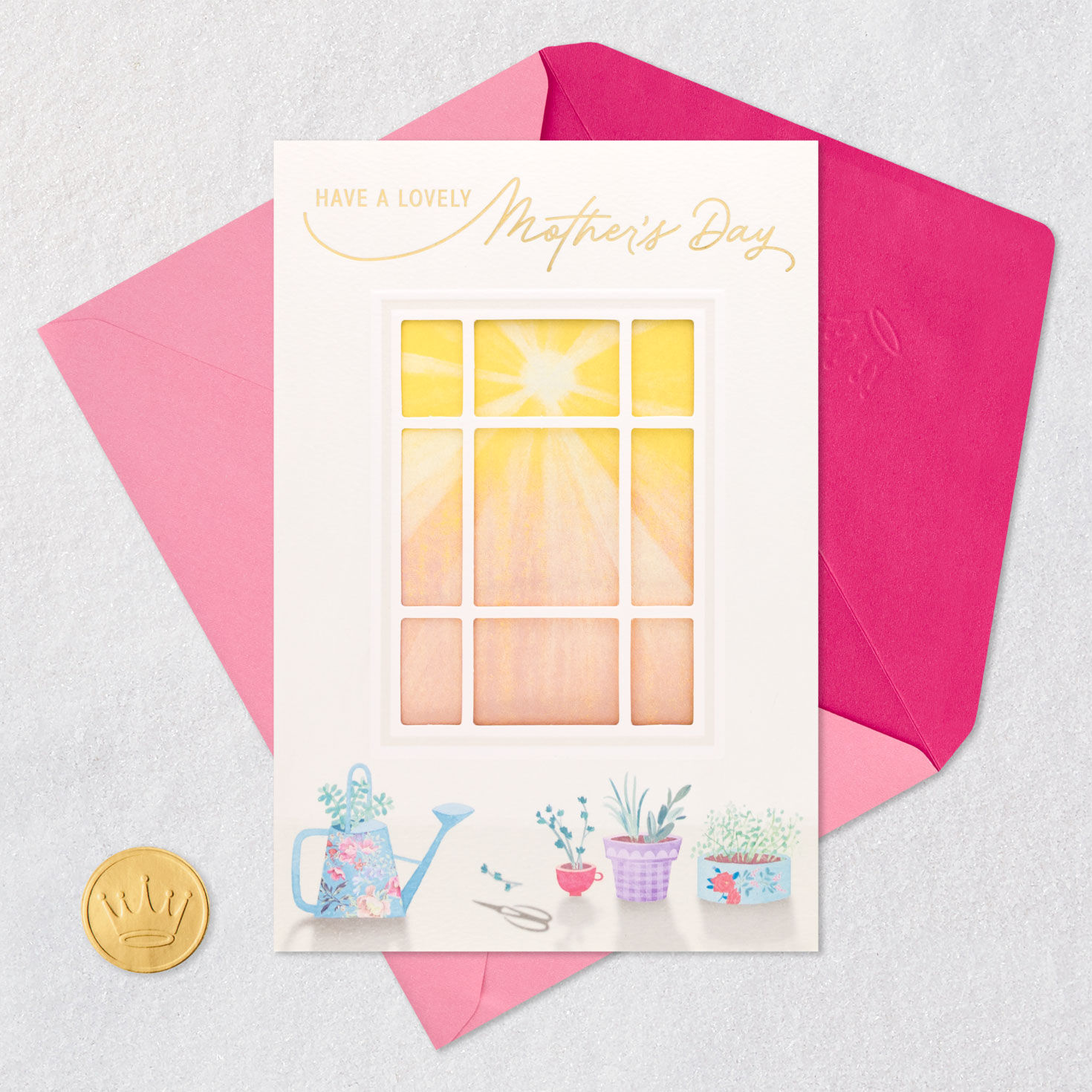 Sunshine Window and Tabletop Garden Mother's Day Card Card Front with Envelope and Gold Seal image number 5
