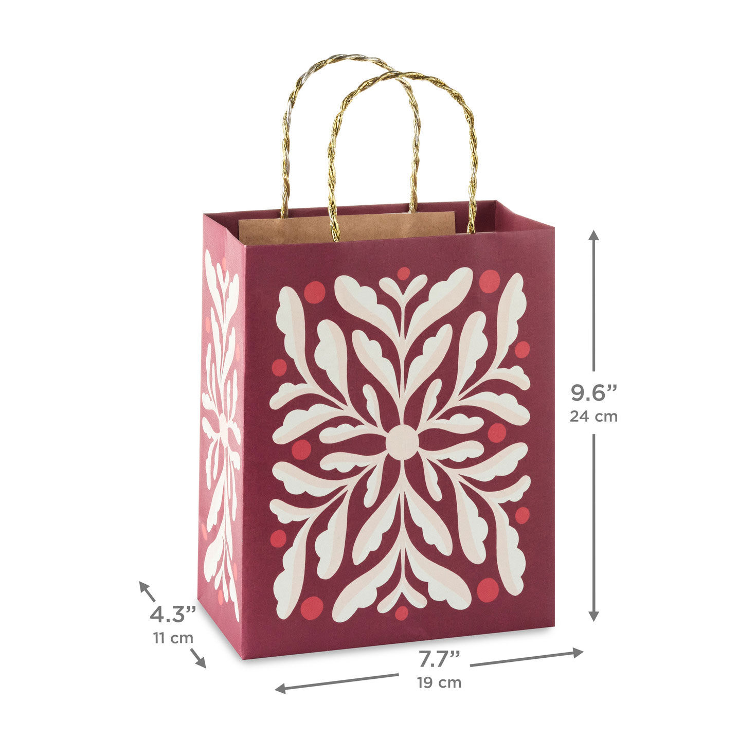 Abstract Flower on Dark Red Christmas Gift Bag measurement image number 3