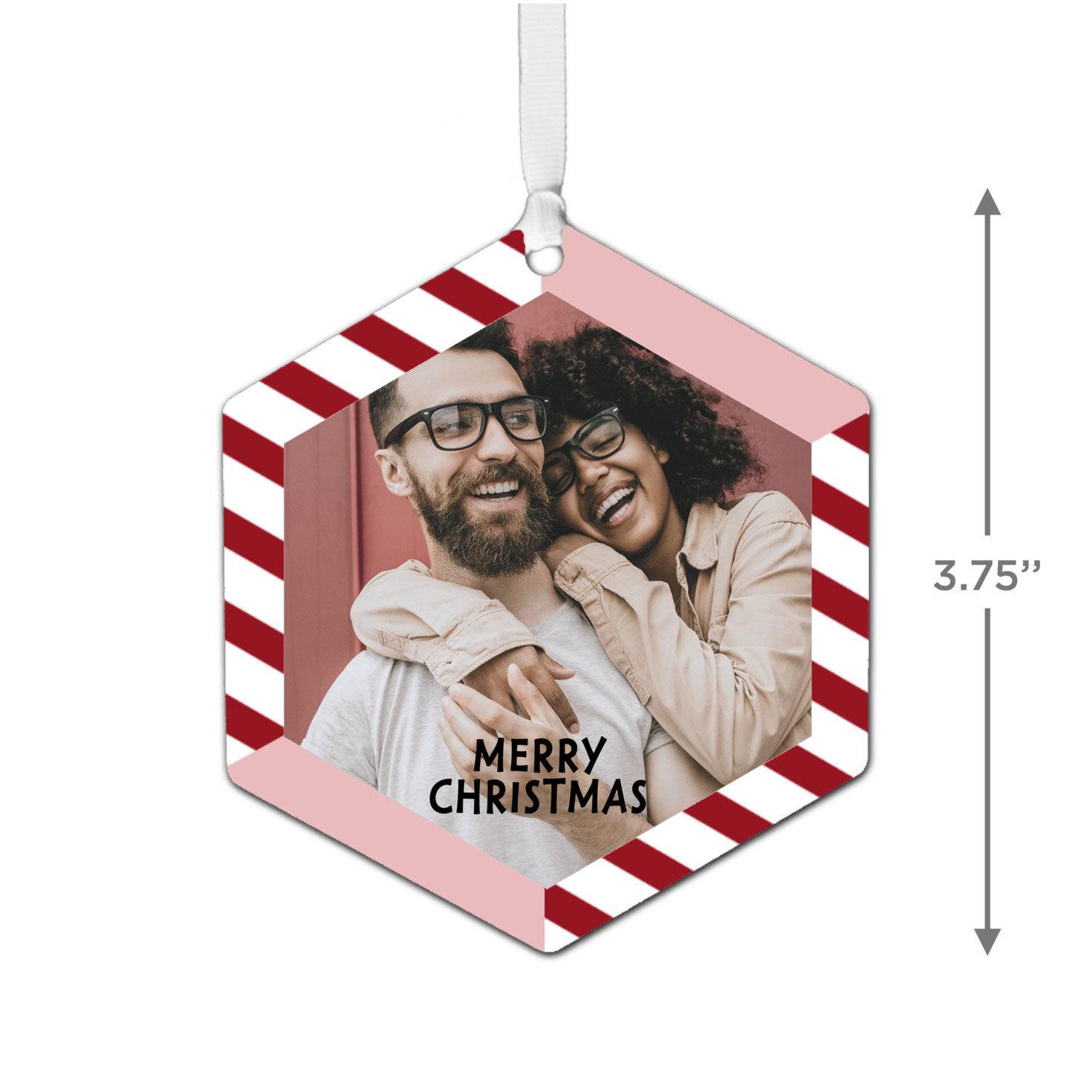 Candy Cane Stripes Metal Personalized Ornament, Custom Photo and Text for only USD 17.99 | Hallmark