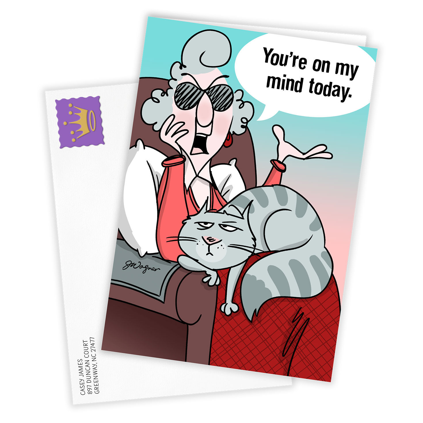 Maxine With Cat Personalized Thinking of You Card Card Front with Envelope image number 2