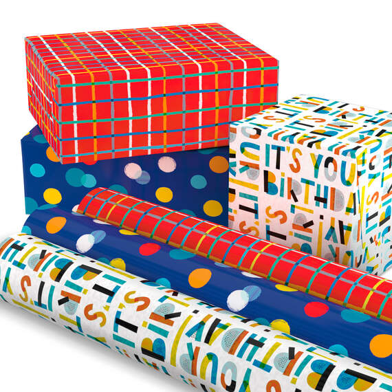Bright Birthday 3-Pack Wrapping Paper, 55 sq. ft. total, , large image number 2