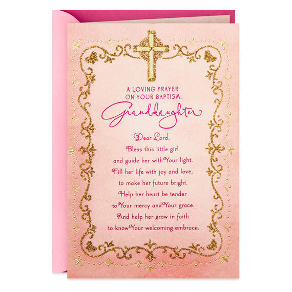Gold Cross Religious Baptism Card for Granddaughter