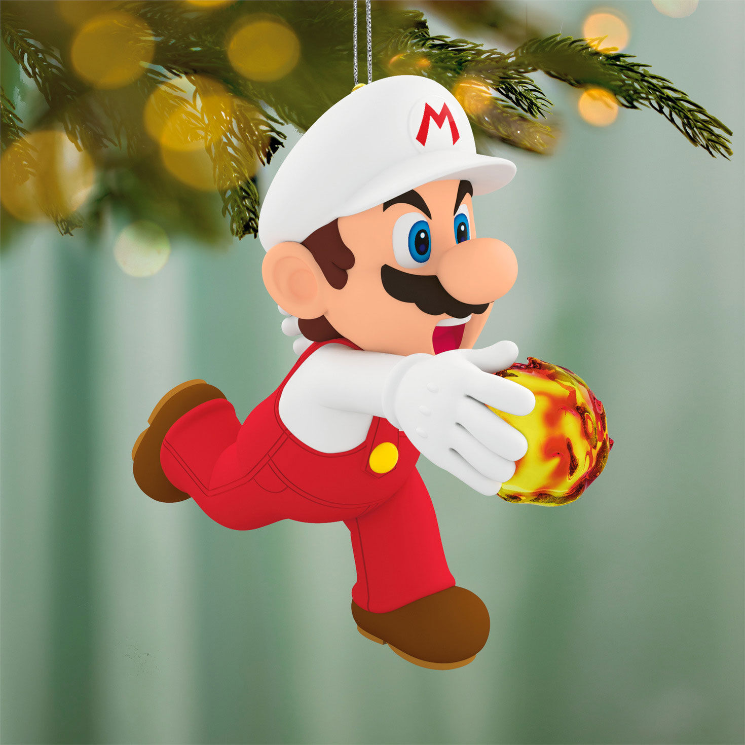 Super Mario Fire Mario Keepsake Ornament hanging on tree image number 2
