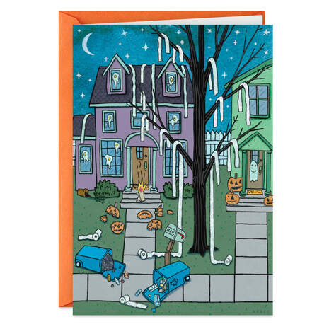 Toilet Papered House Funny Halloween Card, , large
