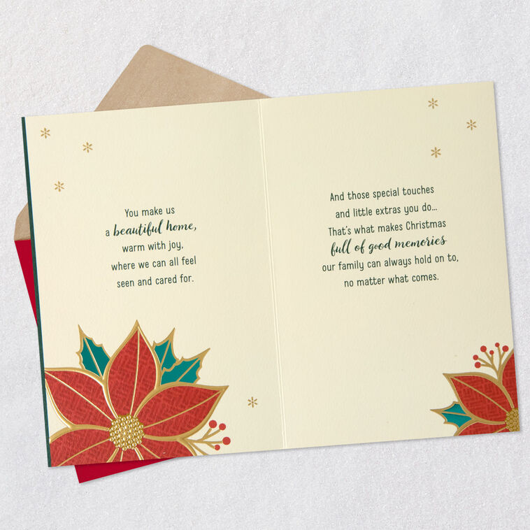 Elegant Poinsettia Love Christmas Card for Spouse Open card with envelope image number 4