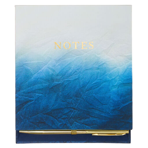 Blue and White Dyed Covered Notepad With Pen, 