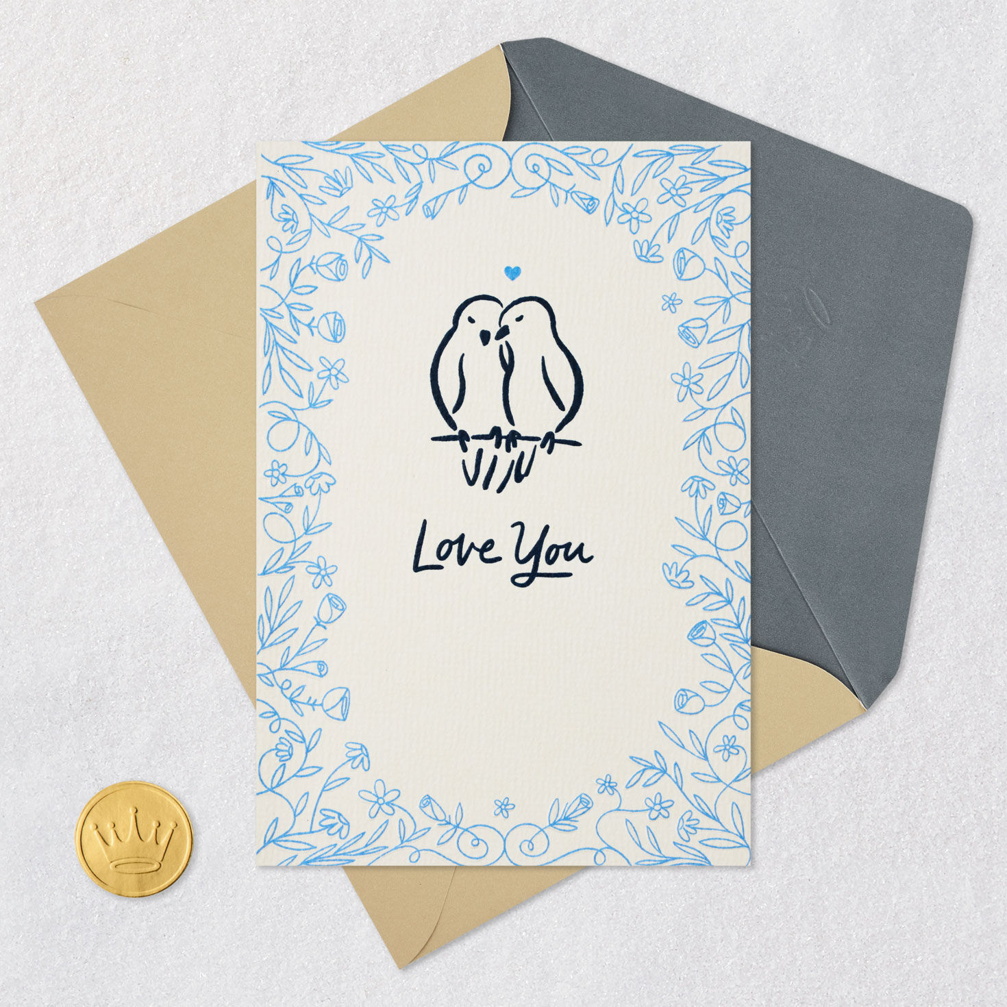 Romantic Lovebirds Anniversary Card Card Front with Envelope and Gold Seal image number 5