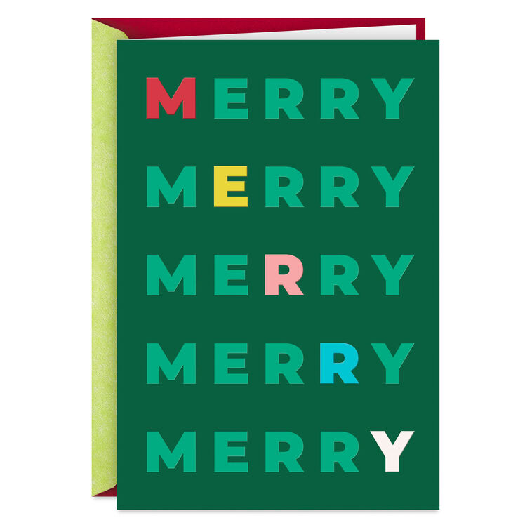 Rows of Merry on Green Christmas Card Card Front image number 1