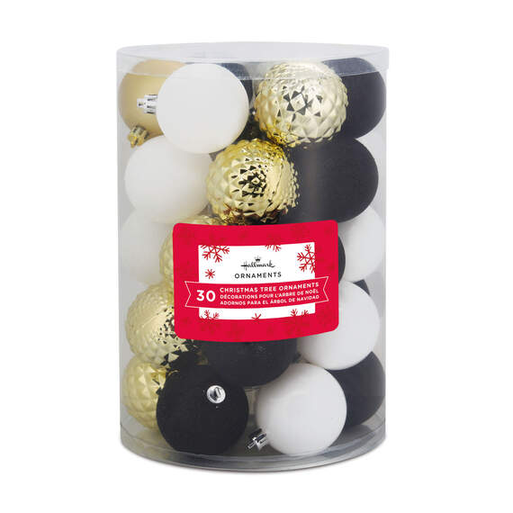 30-Piece Black, Gold, White Shatterproof Christmas Ornaments Set, , large image number 5