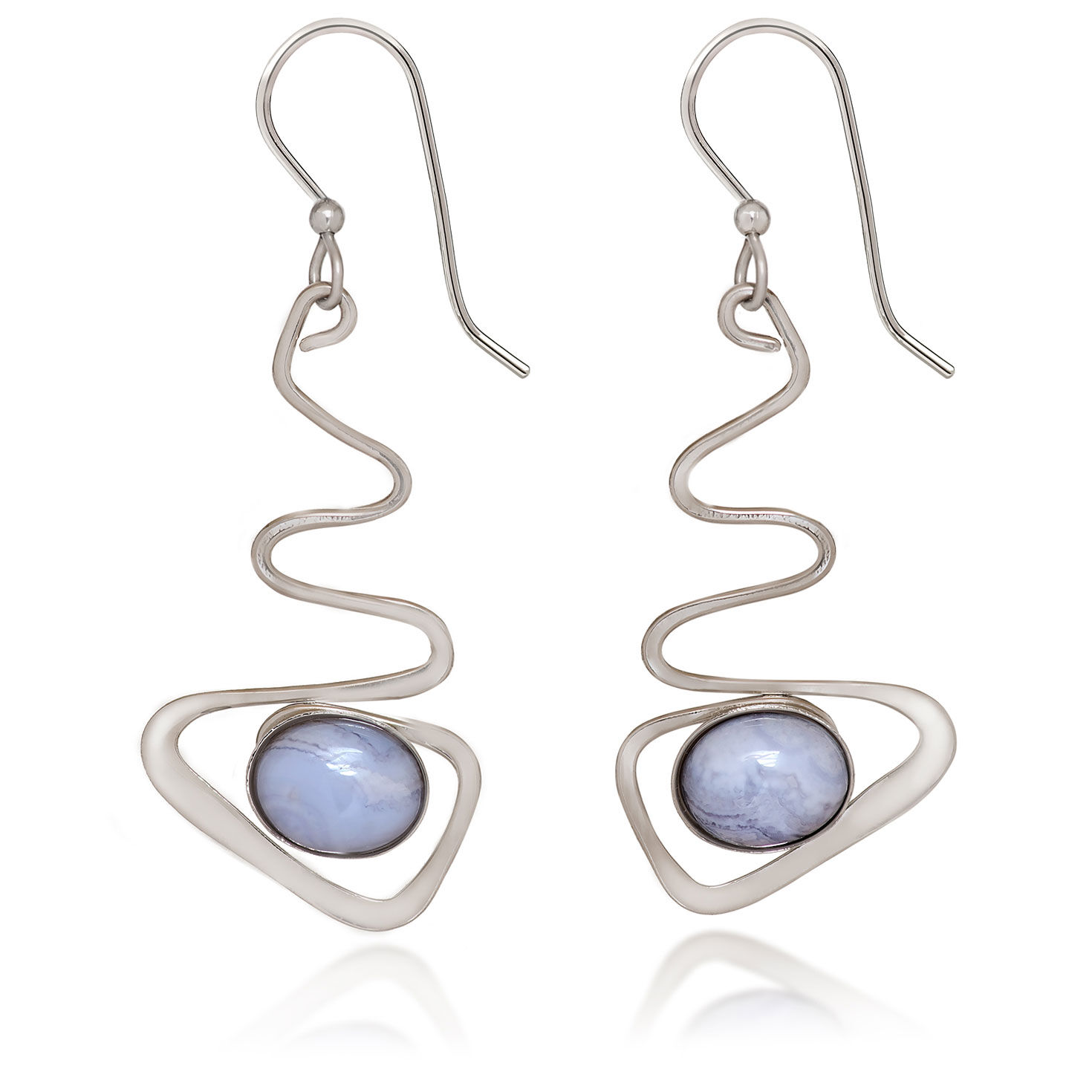 Silver Forest Blue Stone and Silver-Tone Metal Drop Earrings