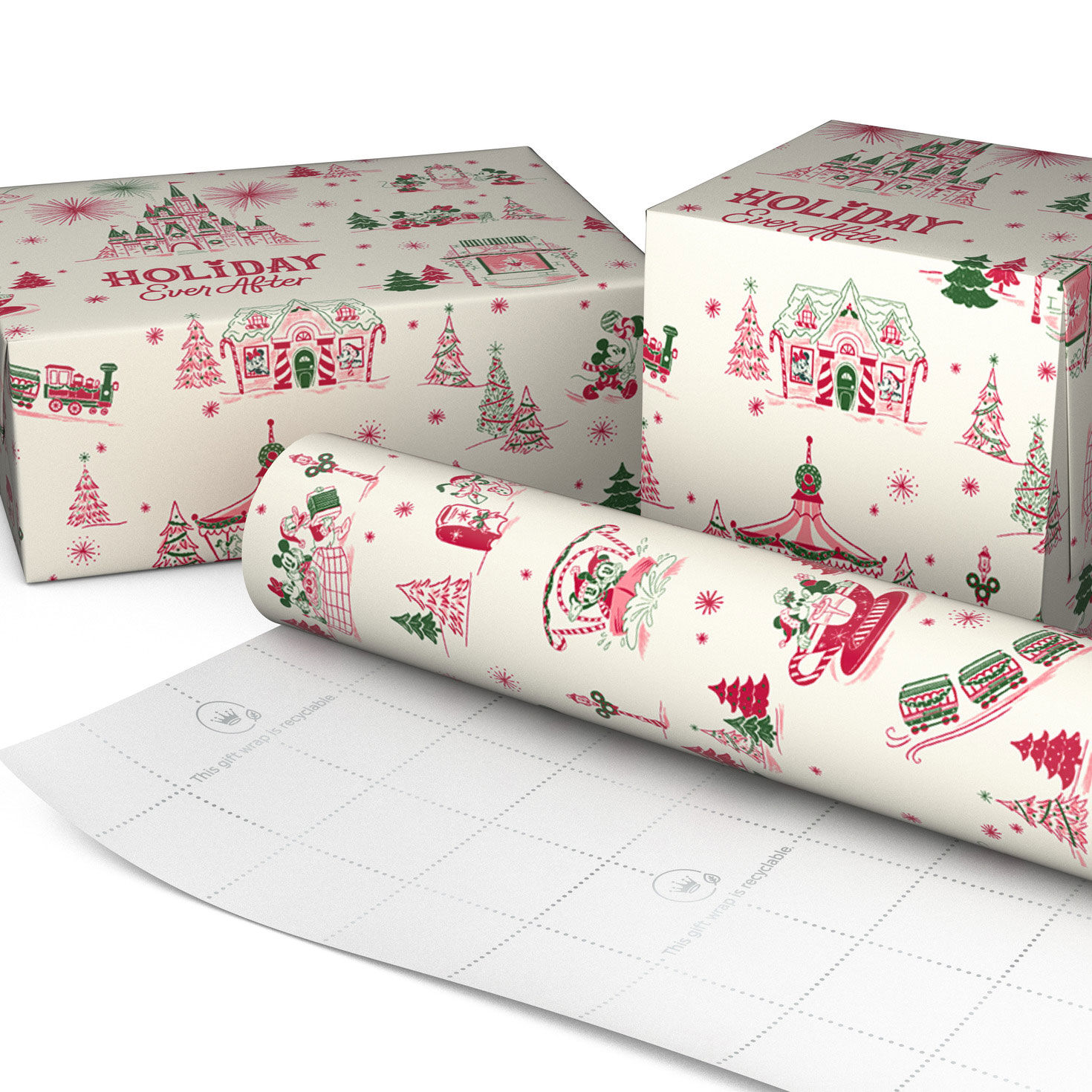 Ivory, Red and Green Disney World Wrapping Paper Wrapped pkg image number 2