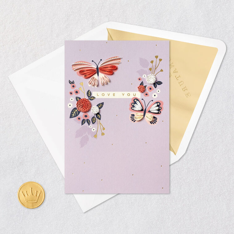 Butterflies and Flowers Quilled Birthday Card Card Front with Envelope and Gold Seal image number 6