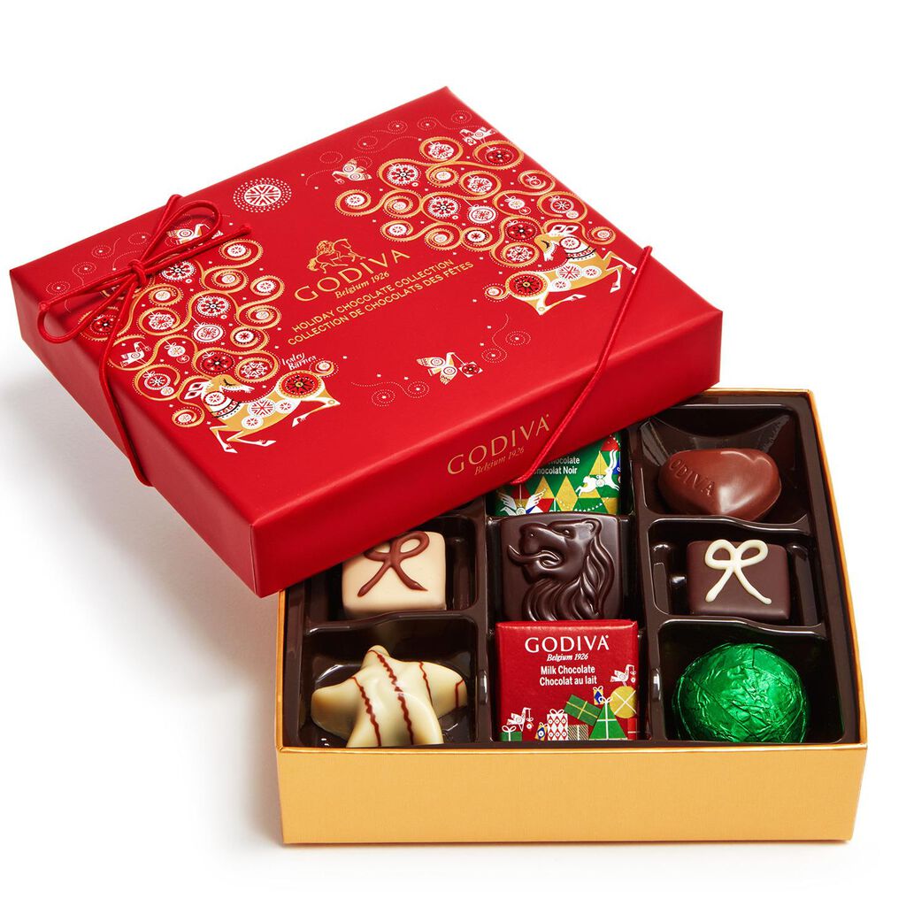 Godiva Chocolatier Assorted Chocolates Christmas Gift Box, 9 Pieces