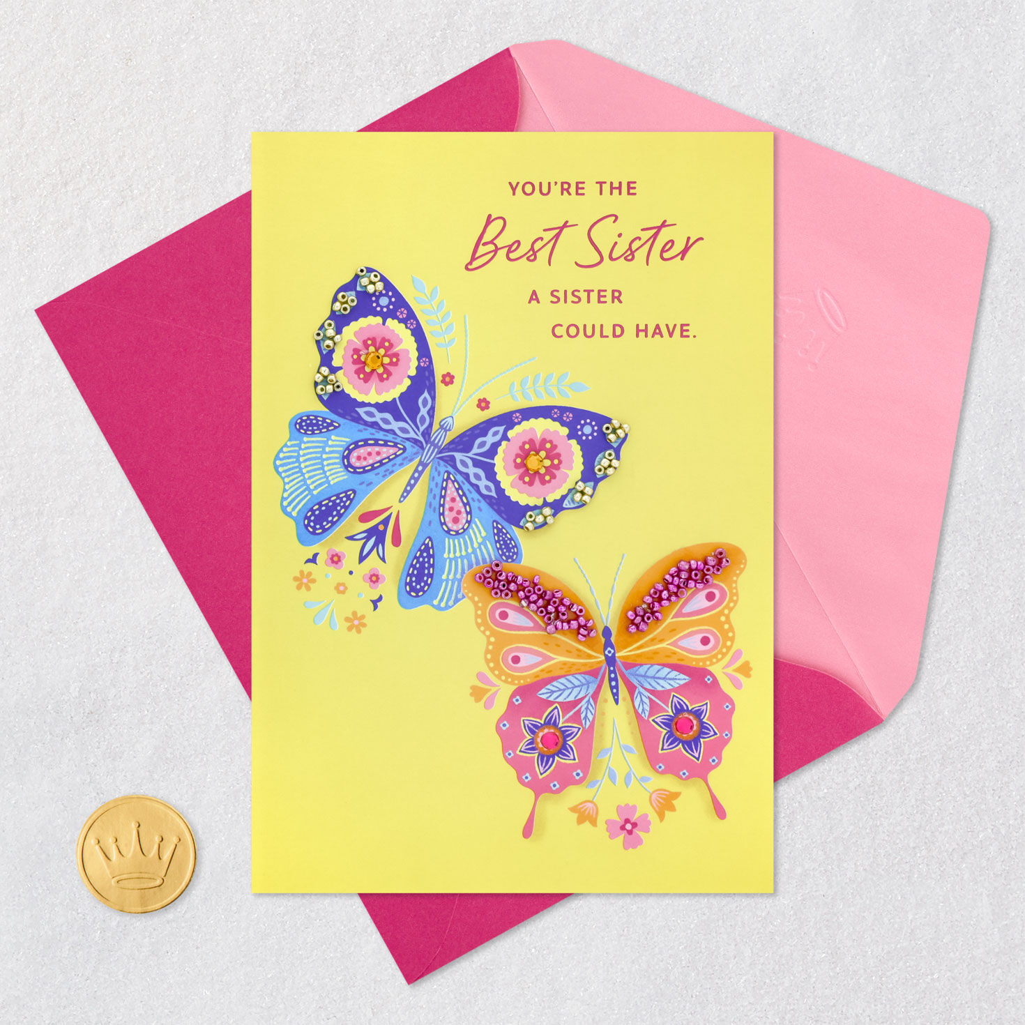 Butterflies Birthday Card for Sister Card Front with Envelope and Gold Seal image number 6