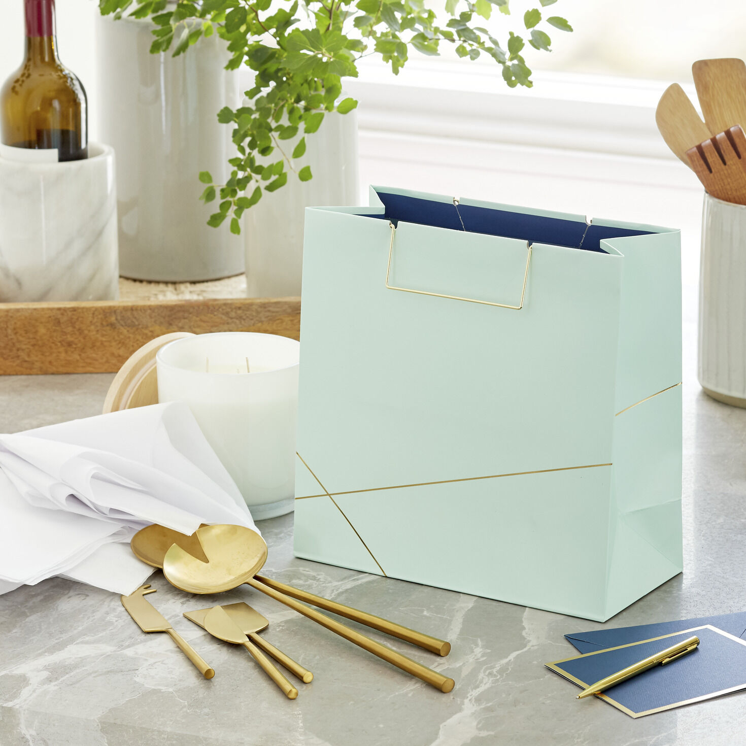 10.4" Mint Green With Gold Large Square Gift Bag, , large image number 2