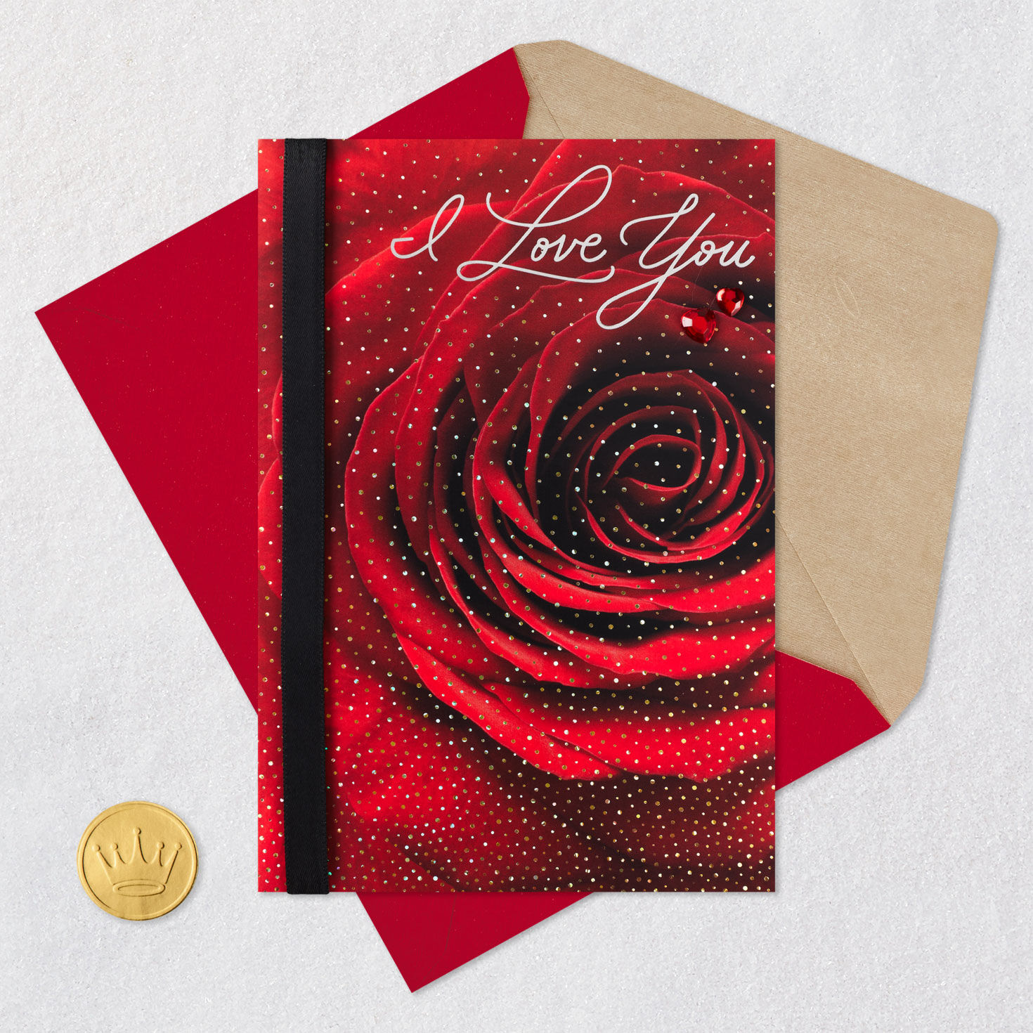 Red Rose Valentine's Day Card for Woman Card Front with Envelope and Gold Seal image number 5