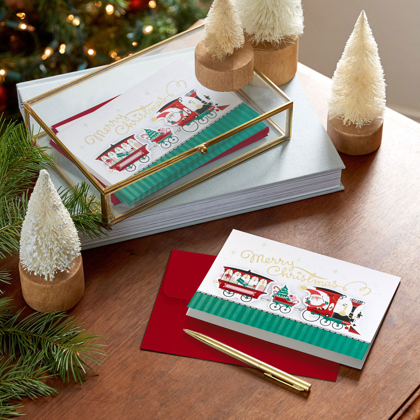 Merry Christmas Santa Train Boxed Christmas Cards in use image number 7