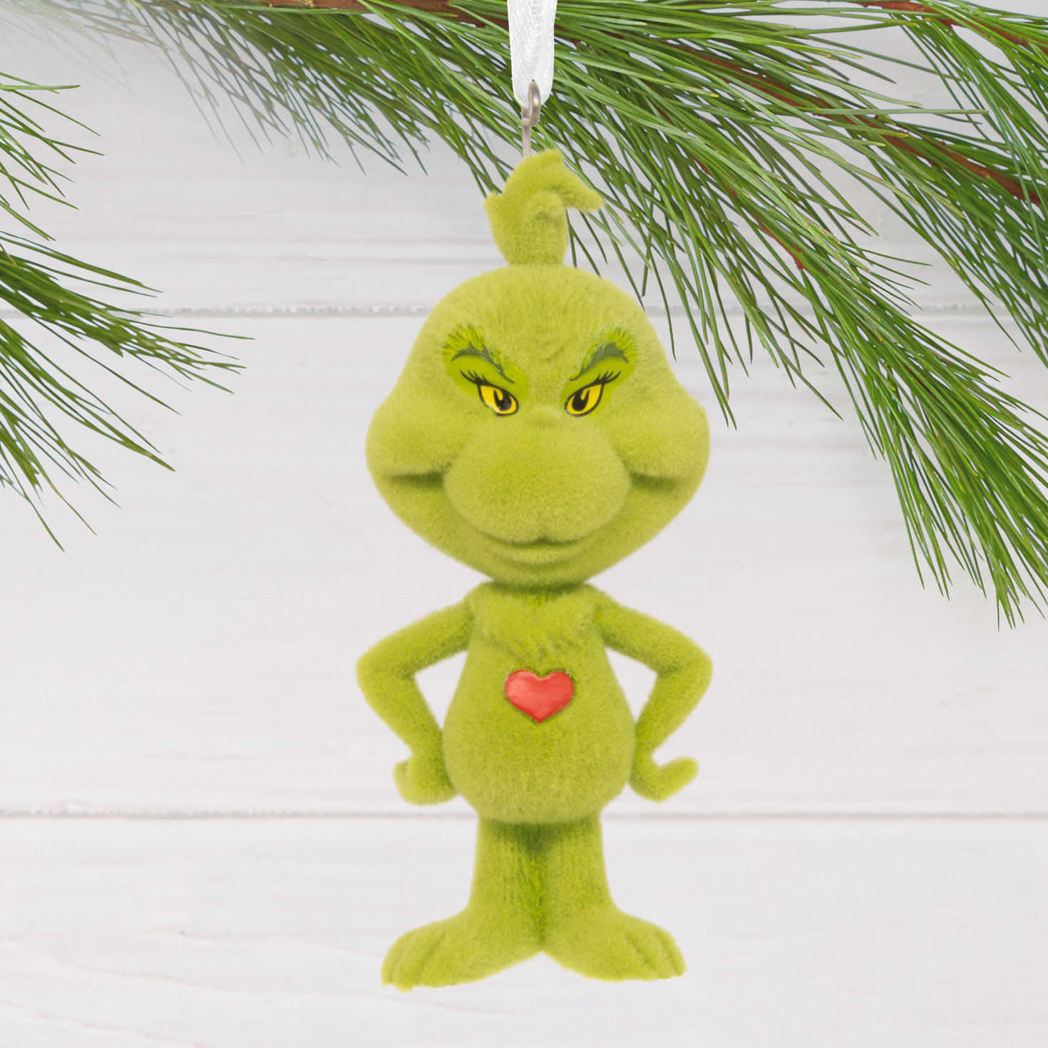 Grinch With Heart Christmas Ornament hanging on tree image number 2