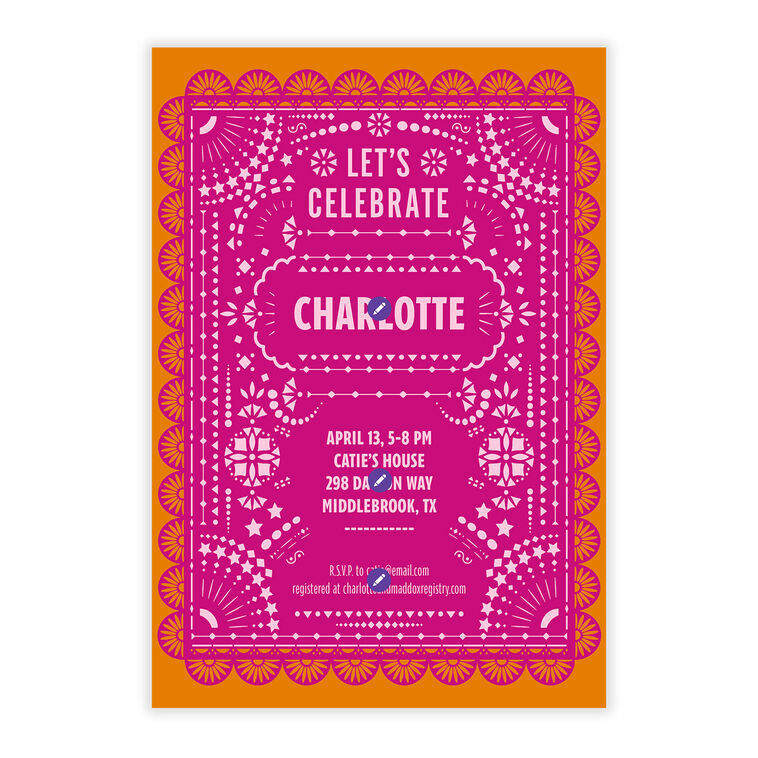 Pink Orange Personalized Wedding Shower Invitation Card Front indicating personalization image number 5