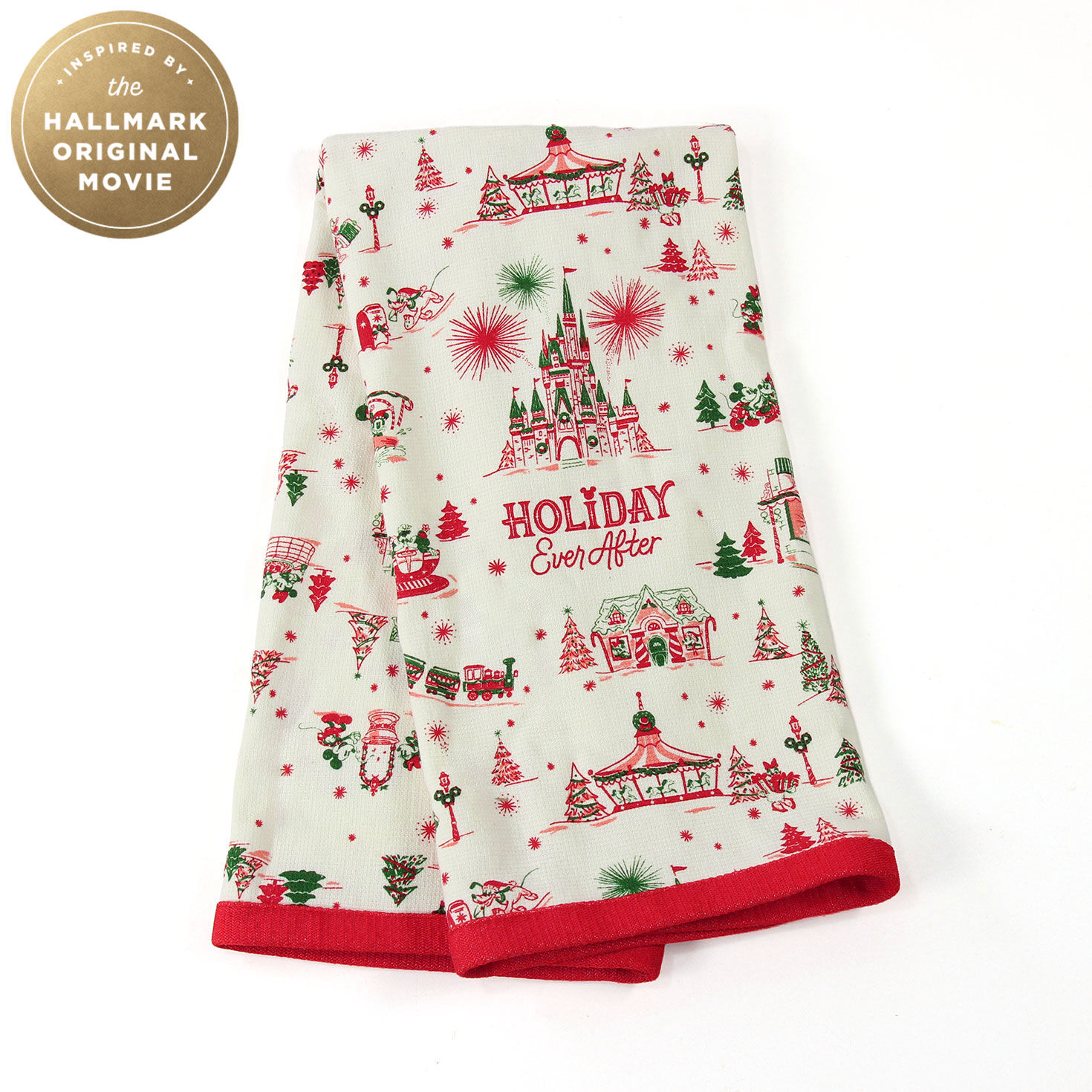Hallmark + Disney Holiday Ever After Zrike Brands Tea Towel, 18x28