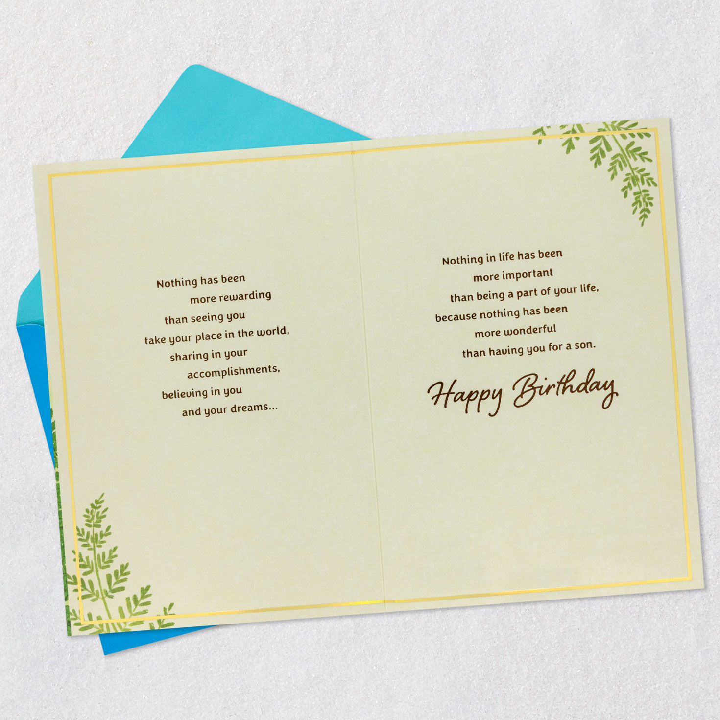Fern Fronds Birthday Card for Son from Parents Open card with envelope image number 4