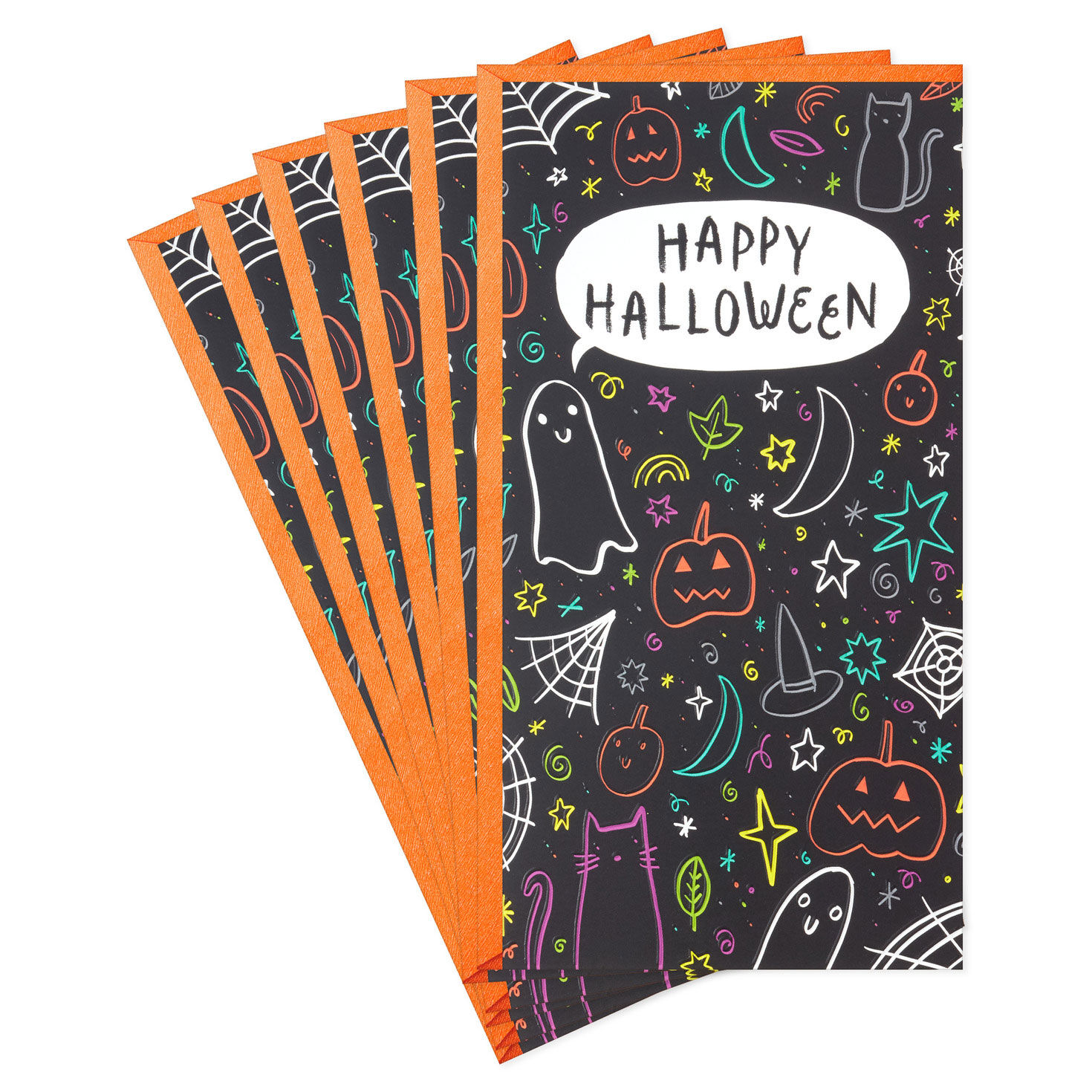 Spooky Doodles on Black Money Holder Halloween Cards, Pack of 6