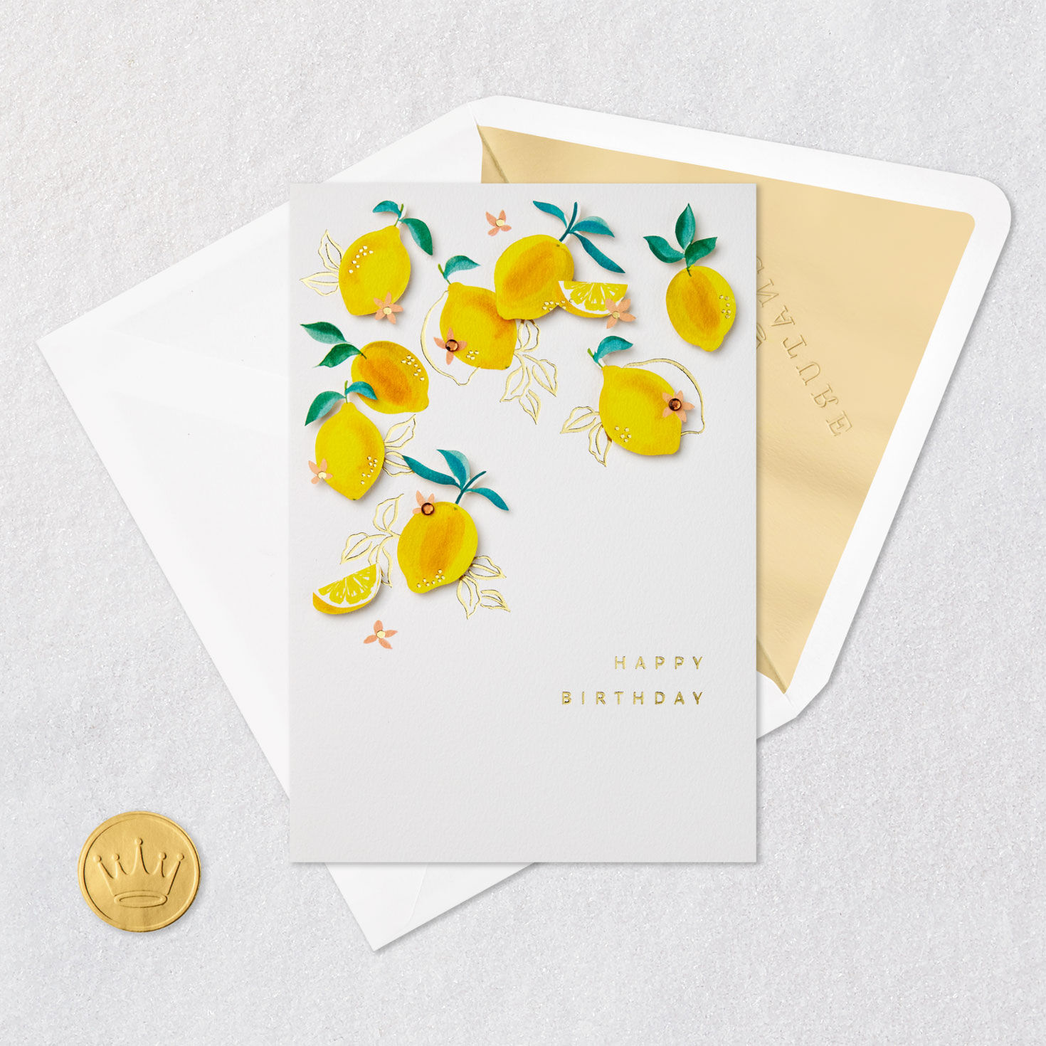 Painted Lemons Birthday Card Card Front with Envelope and Gold Seal image number 5