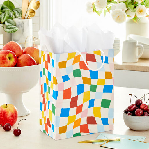 13" Wavy Checkered Large Gift Bag, 