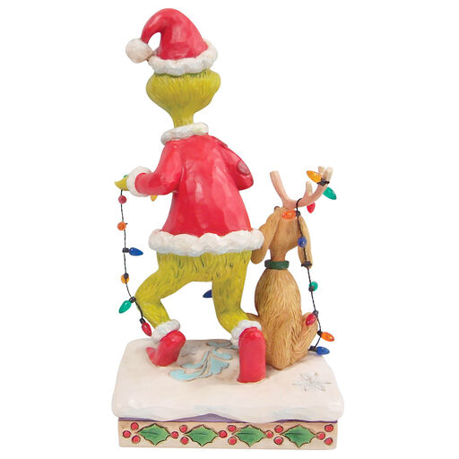 Jim Shore Grinch and Max Wrapped in Christmas Lights Figurine, 8.2", 