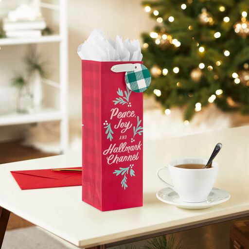 13" Peace, Joy and Hallmark Channel Wine Gift Bag, 