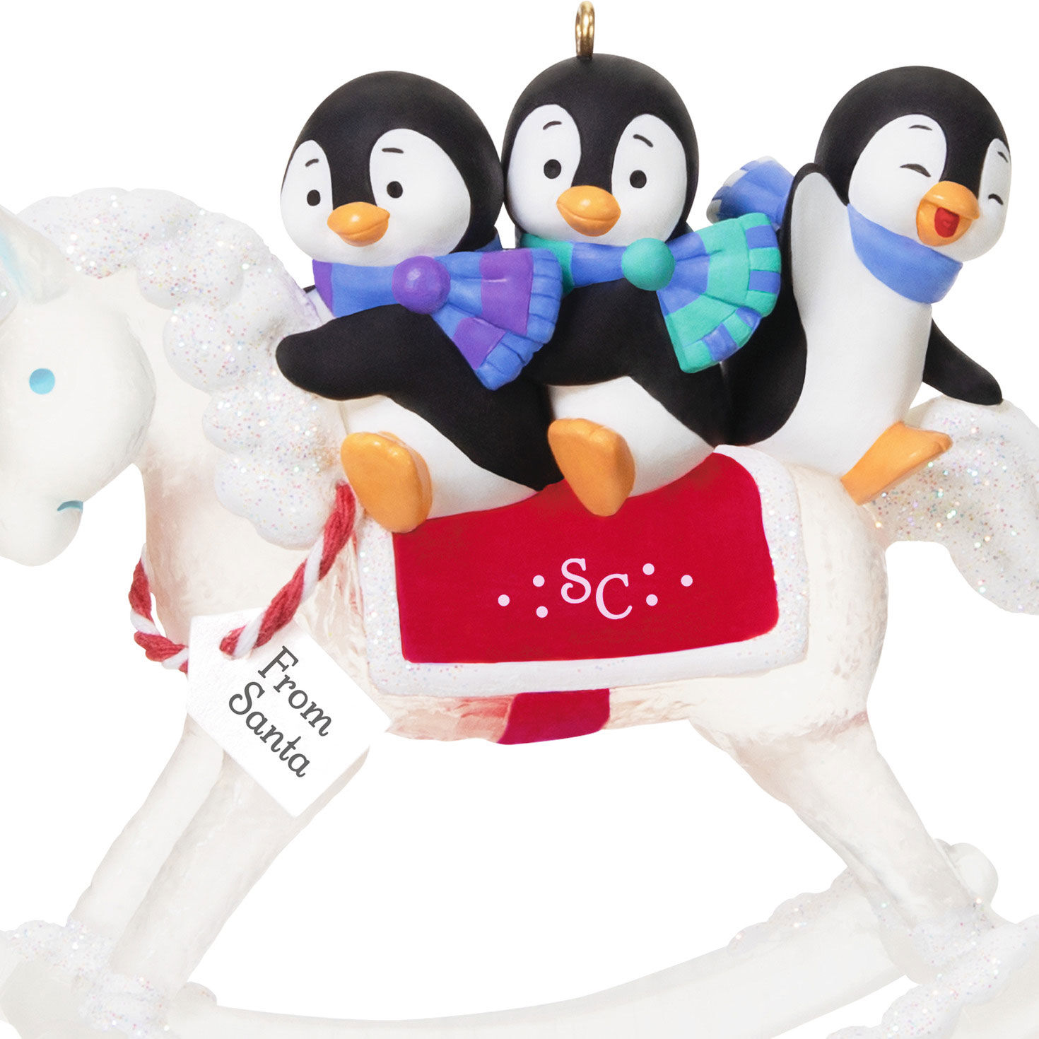 Penguins on Rocking Horse Keepsake Ornament closeup view image number 5