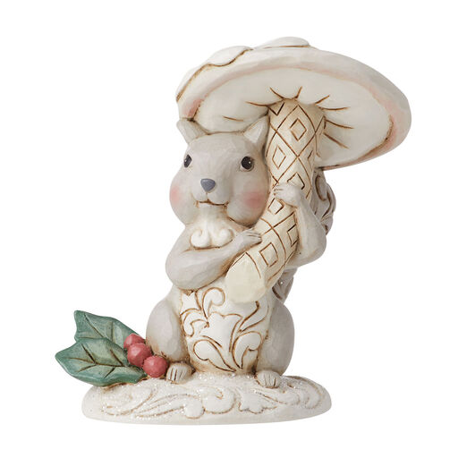 Jim Shore White Woodland Squirrel With Mushroom Figurine, 4", 