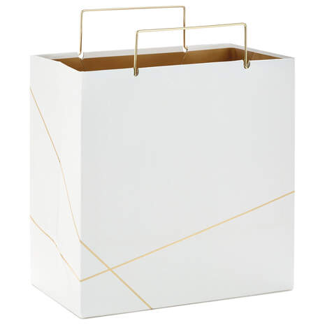 White With Gold Medium Square Gift Bag, 7.7", , large