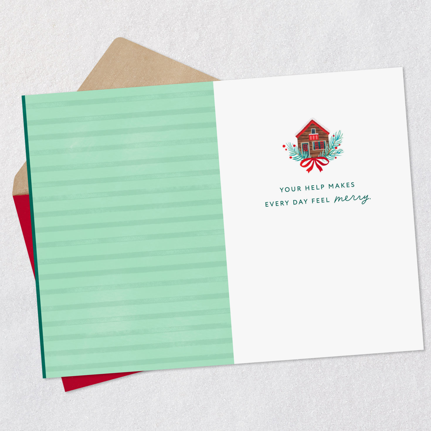 Wreath and Cottage Housekeeper Christmas Card Open card with envelope image number 3