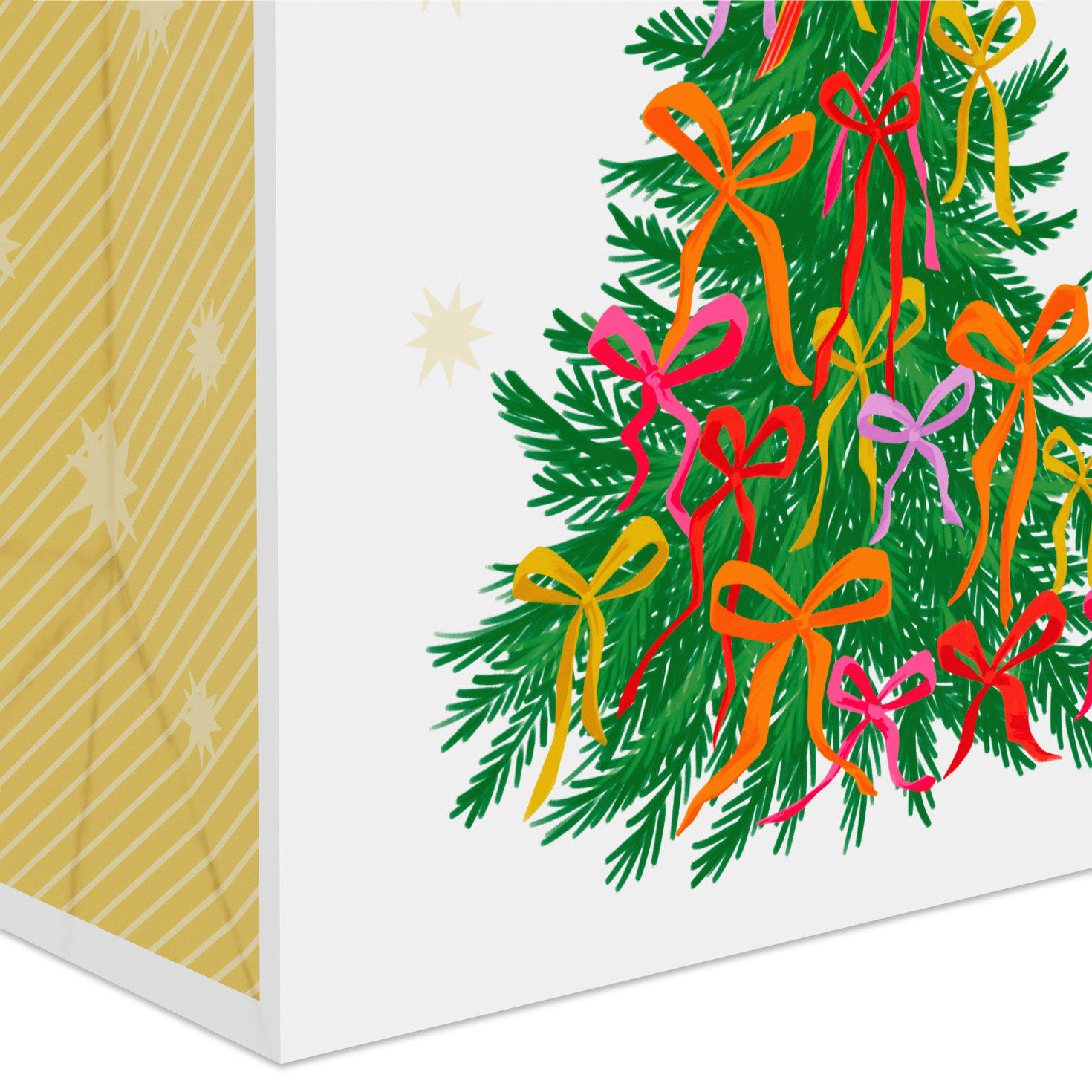 Ribbon Tree on White Medium Holiday Gift Bag Base/Side Detail image number 5