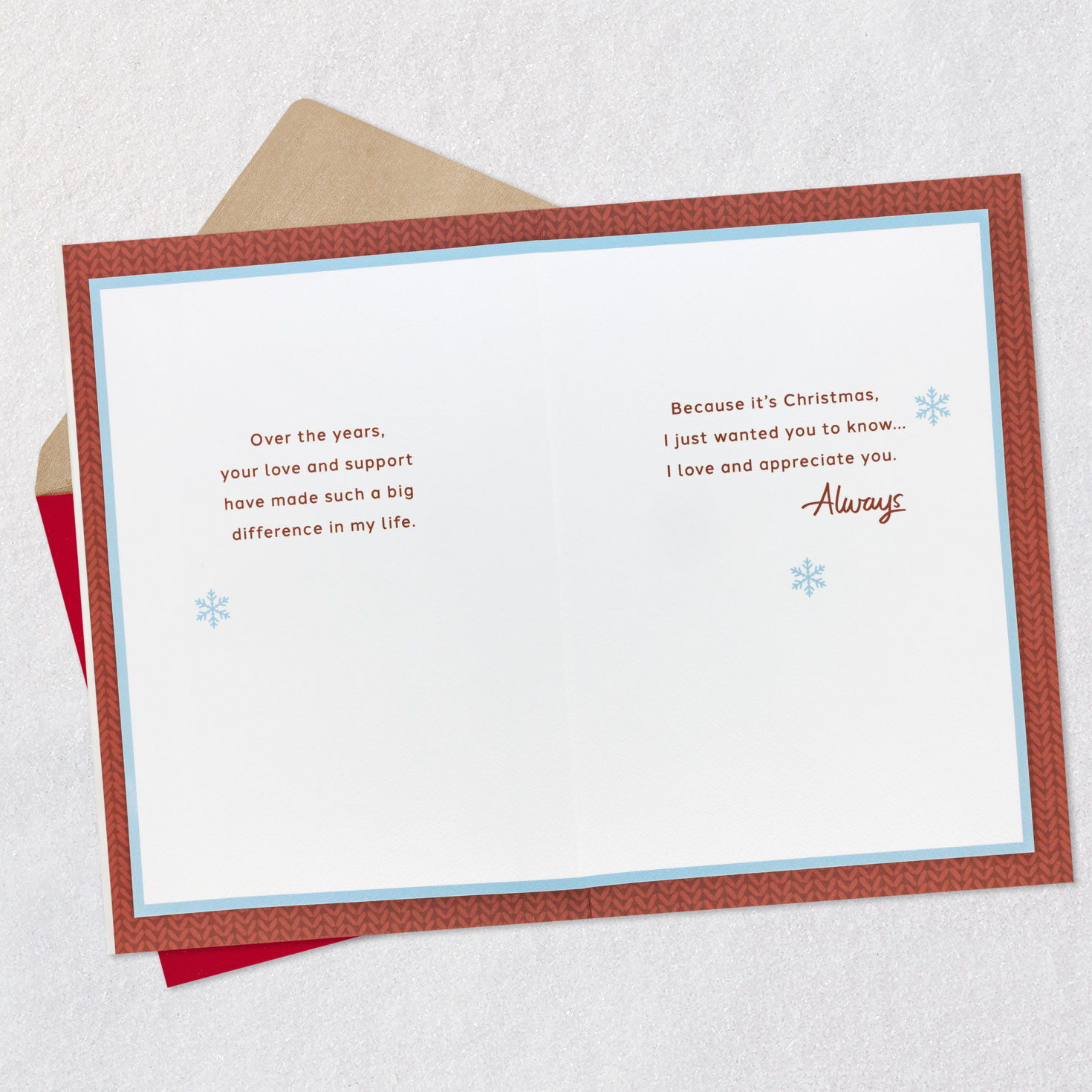 Red Mittens with Heart Snowball Christmas Card for Mom Open card with envelope image number 4