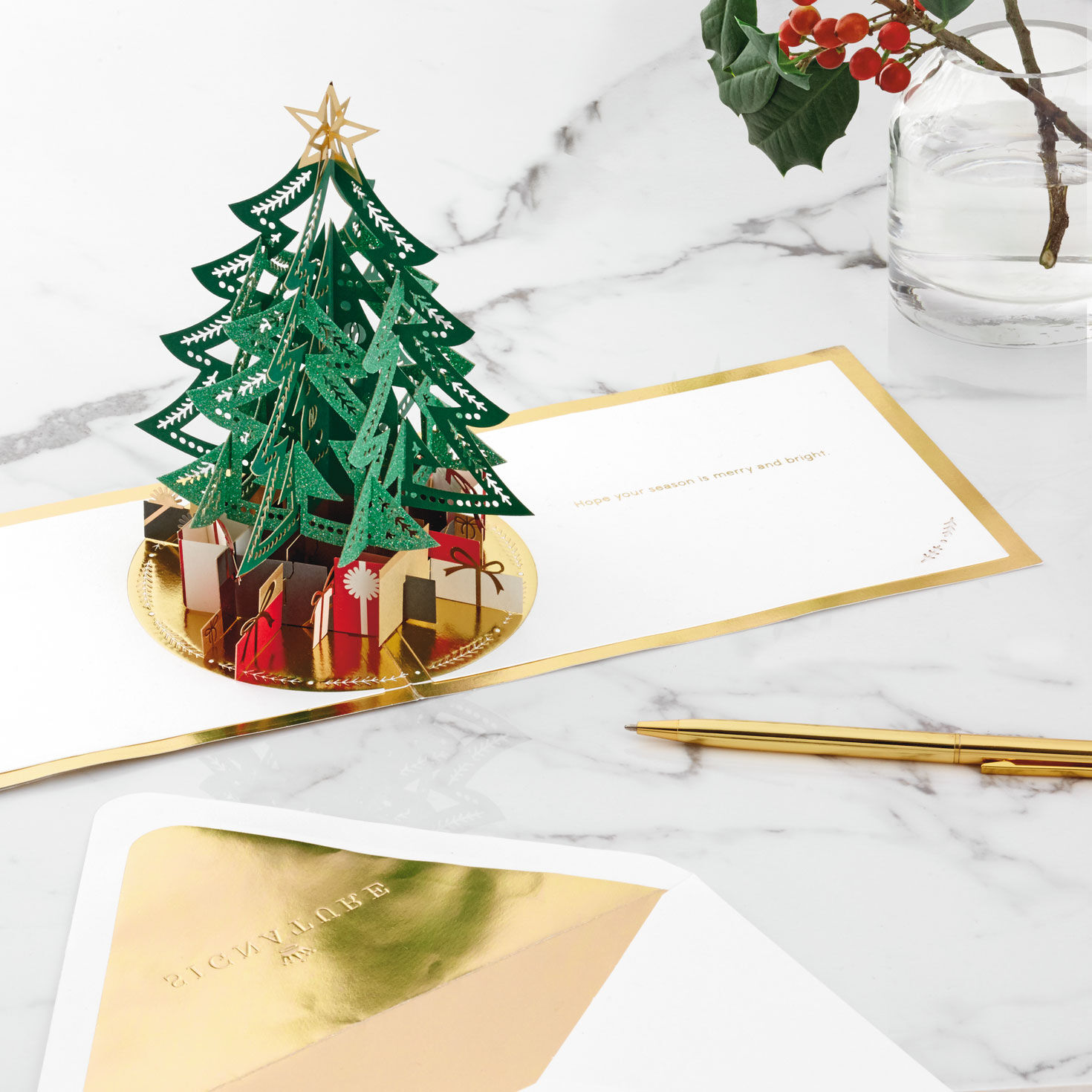 Christmas Tree 3D Pop-Up Holiday Card Card Open with Envelope and Gold Seal image number 8