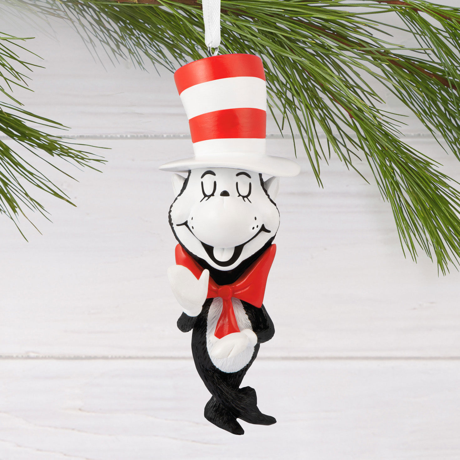 Stylized Dr. Seuss Cat in Hat Christmas Ornament hanging on tree image number 2