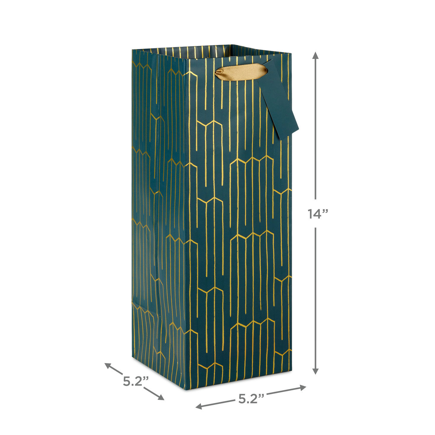 Gold Foil on Green Wine Bottle Gift Bag measurement image number 3