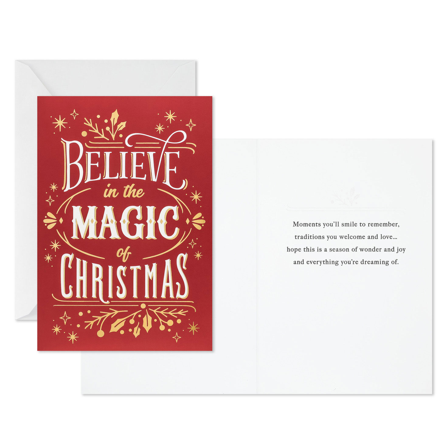 Gold and White on Red Boxed Christmas Cards Card Front with Sentiment image number 2