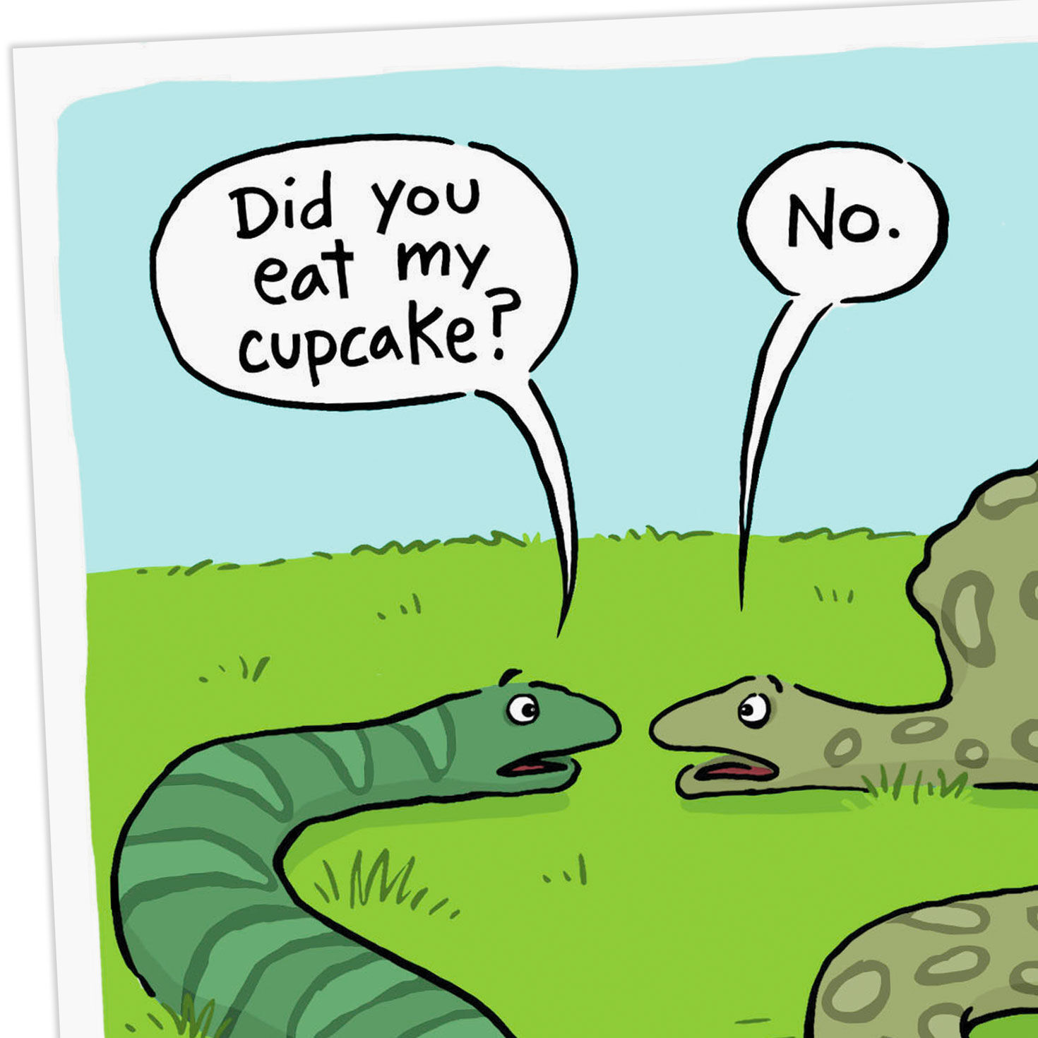 Two Snakes and a Cupcake Funny Birthday Card Card Front Detail image number 4
