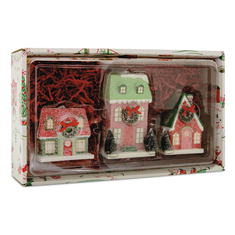 Set of 3 Festive Houses Christmas Ornaments  image number 7
