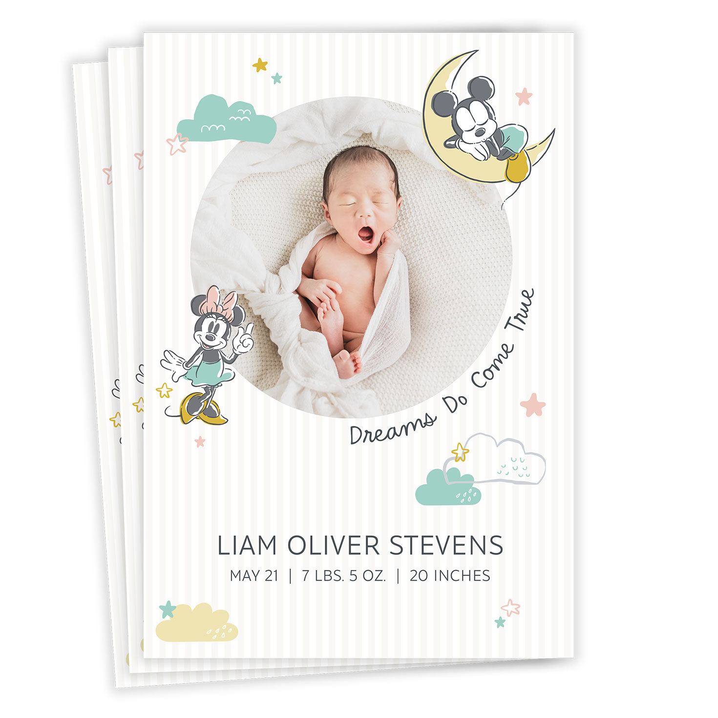 Disney Mickey and Minnie Sweet Dreams Flat Birth Announcement