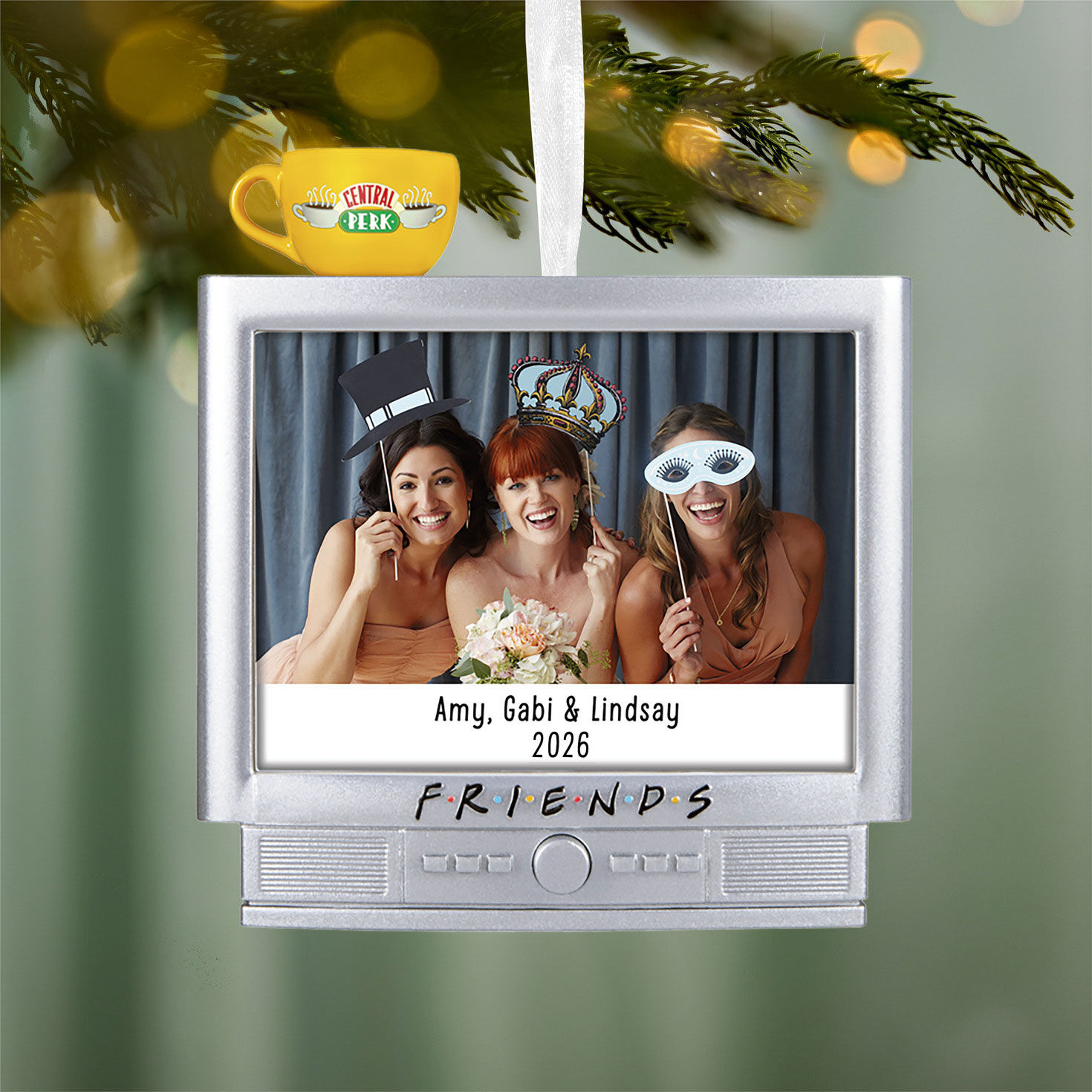 Friends TV and Coffee Cup Personalized Ornament hanging on tree image number 3