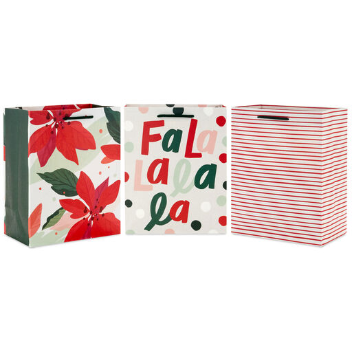 8.8" Fa-La-La Festive 3-Pack Assortment Medium Christmas Gift Bags, 