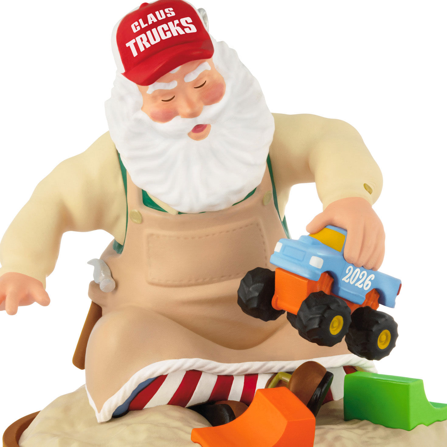 Santa Playing Trucks in Sand Box Keepsake Ornament closeup view image number 5