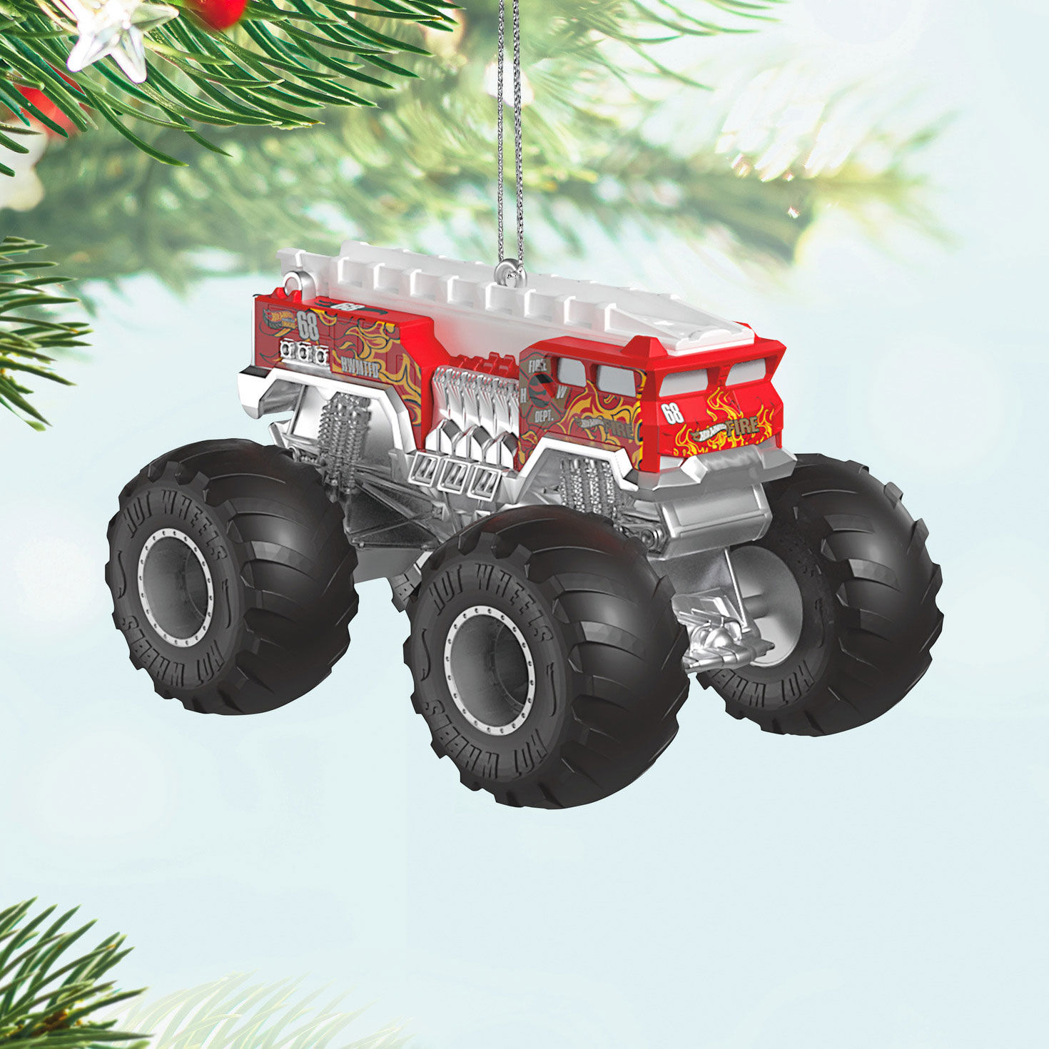 Hot Wheels Monster Truck Keepsake Ornament hanging on tree image number 2