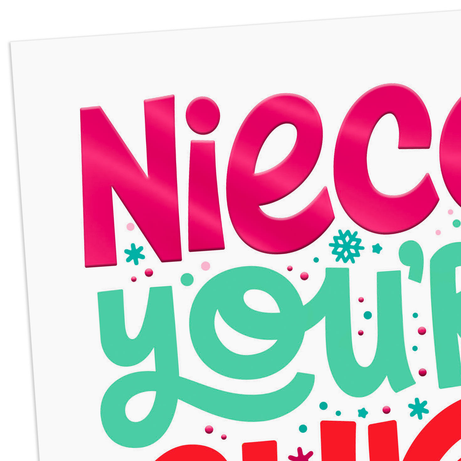 Pink and Teal Lettering Christmas Card for Niece Card Front Detail image number 4