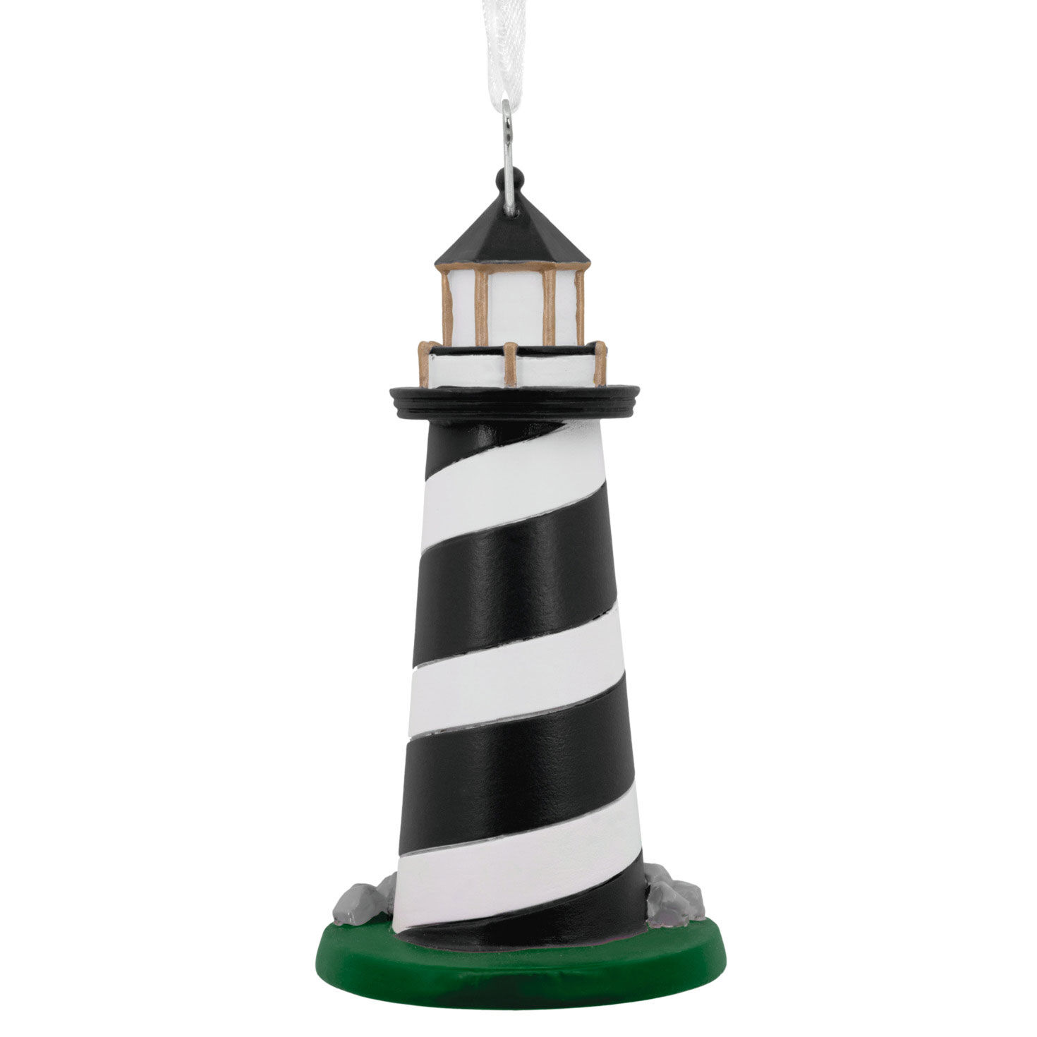 Black and White Lighthouse Christmas Ornament Back image number 6