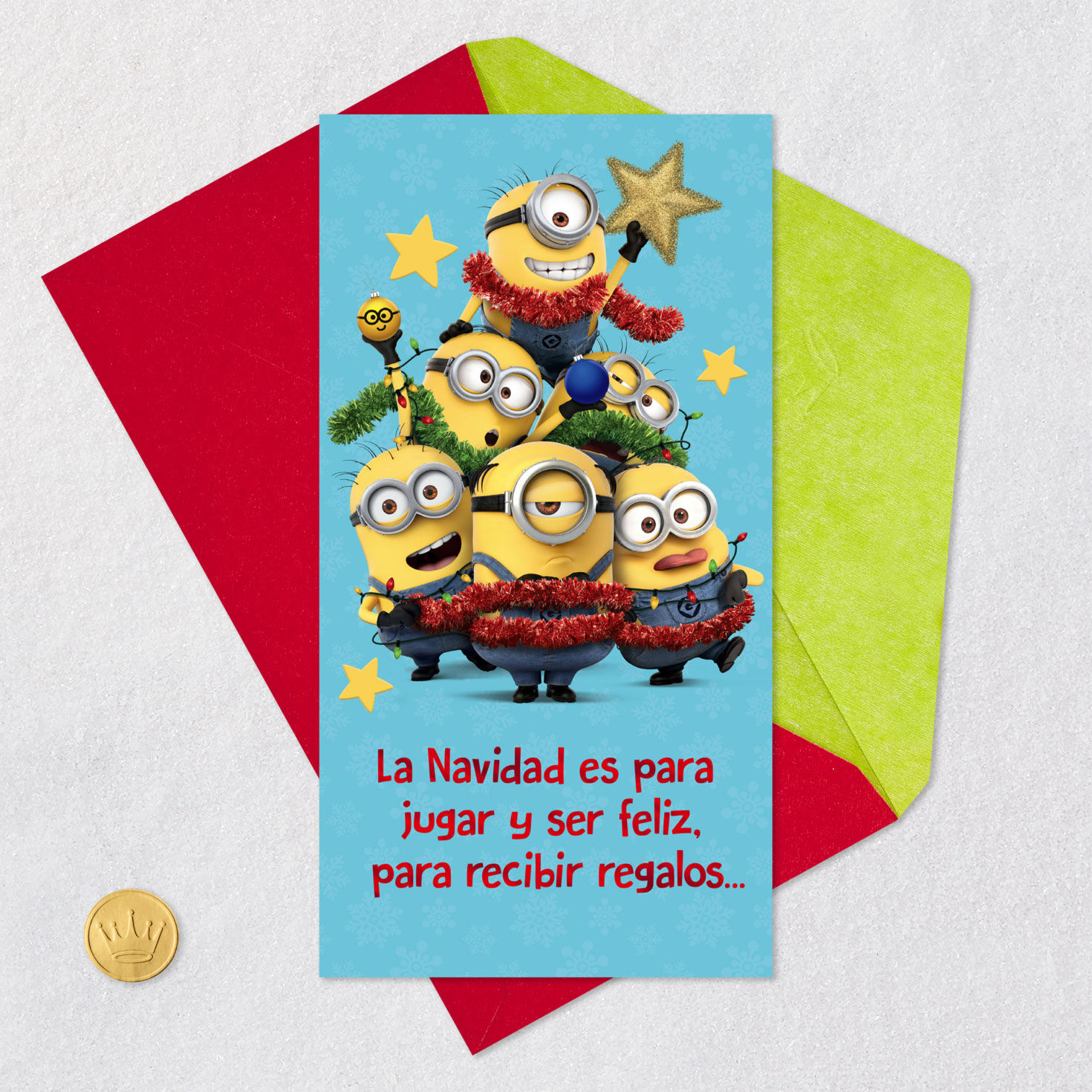 Minions Spanish Gift Card Holder Christmas Card Card Front with Envelope and Gold Seal image number 6